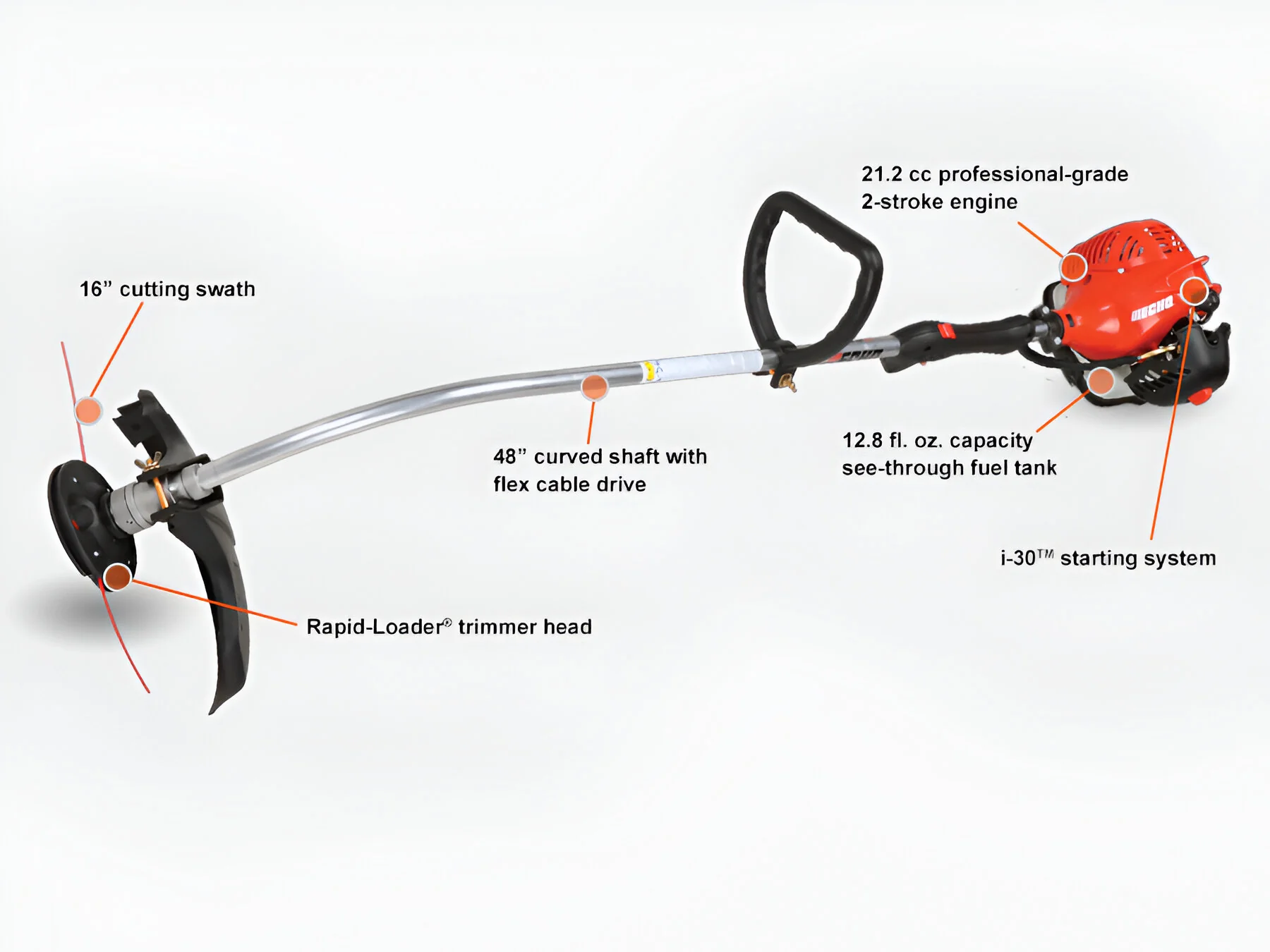 ECHO GT-225SF Line Trimmer Curved Shaft 21.2cc I-30 Start Engine Speed Feed Head - Zehr's Sales & Manufacturing